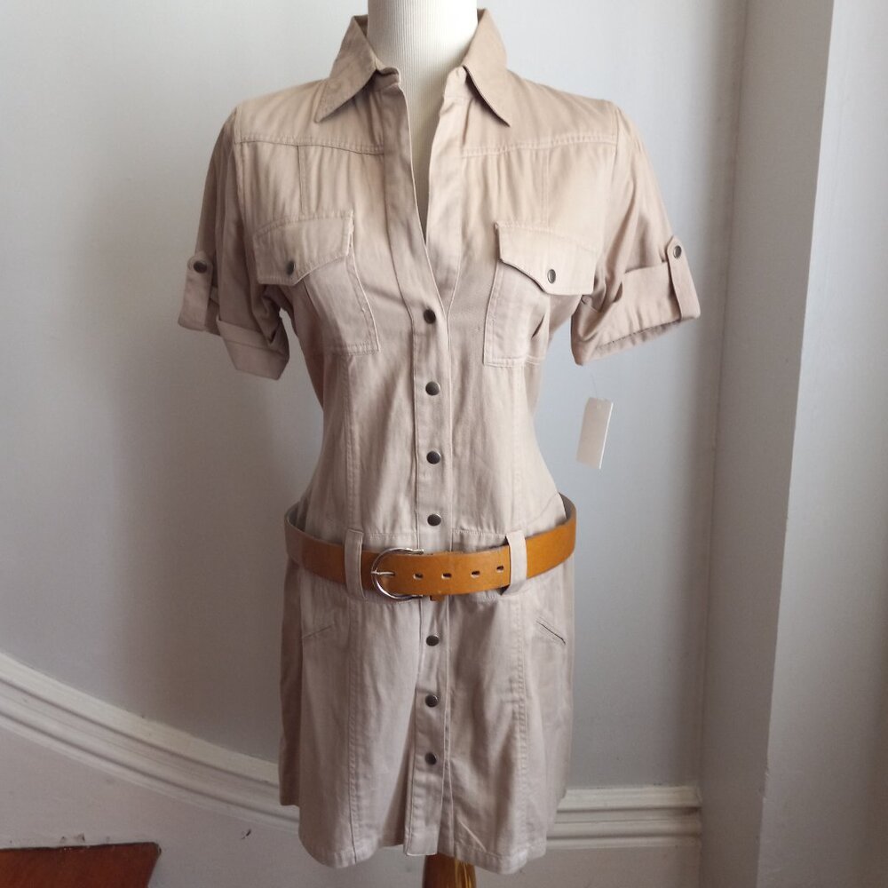 VELOCITY TAN COTTON SAFARI STYLE DRESS NWT M